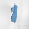 Maje Pale Blue Denim Dress With Frayed Cold Shoulders