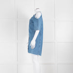 Maje Pale Blue Denim Dress With Frayed Cold Shoulders