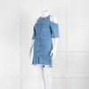 Maje Pale Blue Denim Dress With Frayed Cold Shoulders