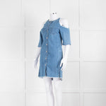 Maje Pale Blue Denim Dress With Frayed Cold Shoulders