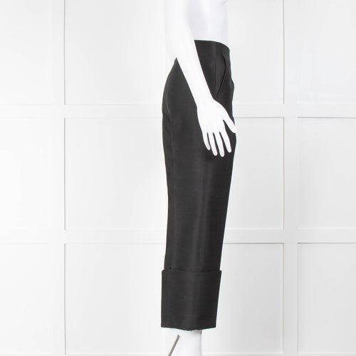 Celine Black Silk & Wool Mix Big Turn Up Trousers