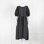 Stine Goya Black Crinkle Tiered Puff Sleeve Midi Dress