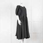 Stine Goya Black Crinkle Tiered Puff Sleeve Midi Dress