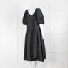 Stine Goya Black Crinkle Tiered Puff Sleeve Midi Dress