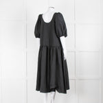 Stine Goya Black Crinkle Tiered Puff Sleeve Midi Dress