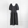 Stine Goya Black Crinkle Tiered Puff Sleeve Midi Dress