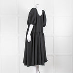 Stine Goya Black Crinkle Tiered Puff Sleeve Midi Dress