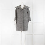 Max Mara Studio Black White Houndstooth Funnel Neck Coat