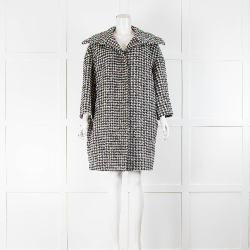 Max Mara Studio Black White Houndstooth Funnel Neck Coat