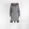 Woolrich Grey Puffer Jacket with Fur Trim