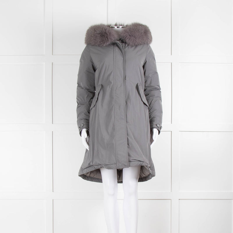 Woolrich Grey Puffer Jacket with Fur Trim