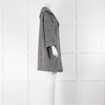 Max Mara Studio Black White Houndstooth Funnel Neck Coat