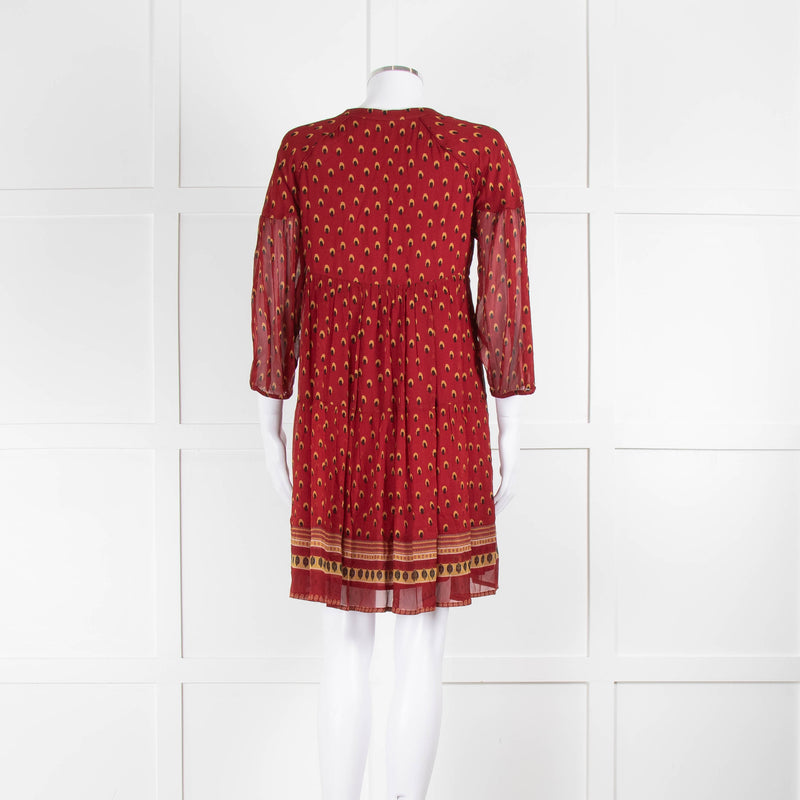 Ba&sh Deep Red Patterned Tiered Mini Dress