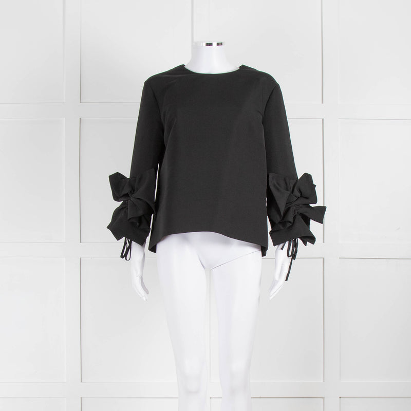 Victoria by Victoria Beckham Structured Black Blouse with Ruched Cuff Detailing