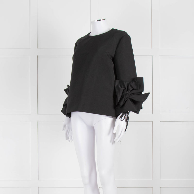 Victoria by Victoria Beckham Structured Black Blouse with Ruched Cuff Detailing