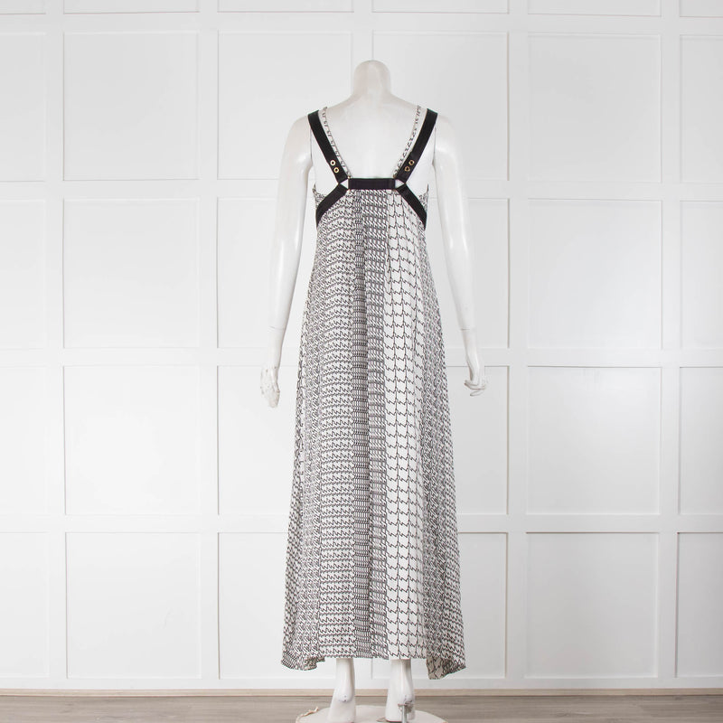 Kenzo White Black Geometric Print Sleeveless Maxi Dress