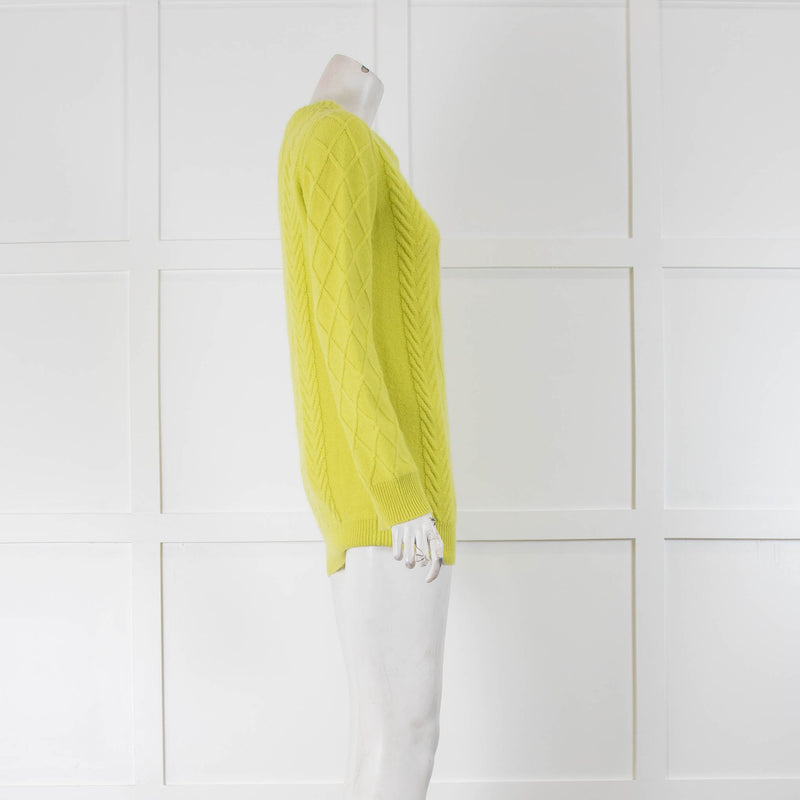 Queene & Belle Lime Green Cable Knit Cashmere Jumper