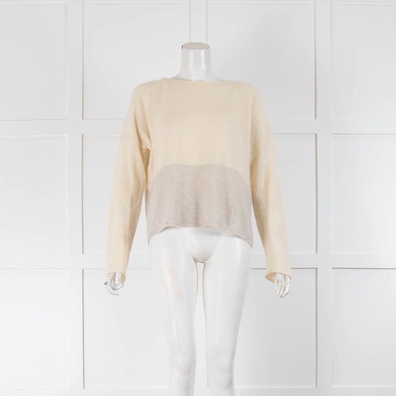 360 Cashmere Cream and Grey Colour Block Jumper