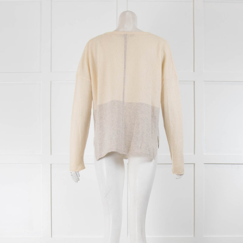 360 Cashmere Cream and Grey Colour Block Jumper