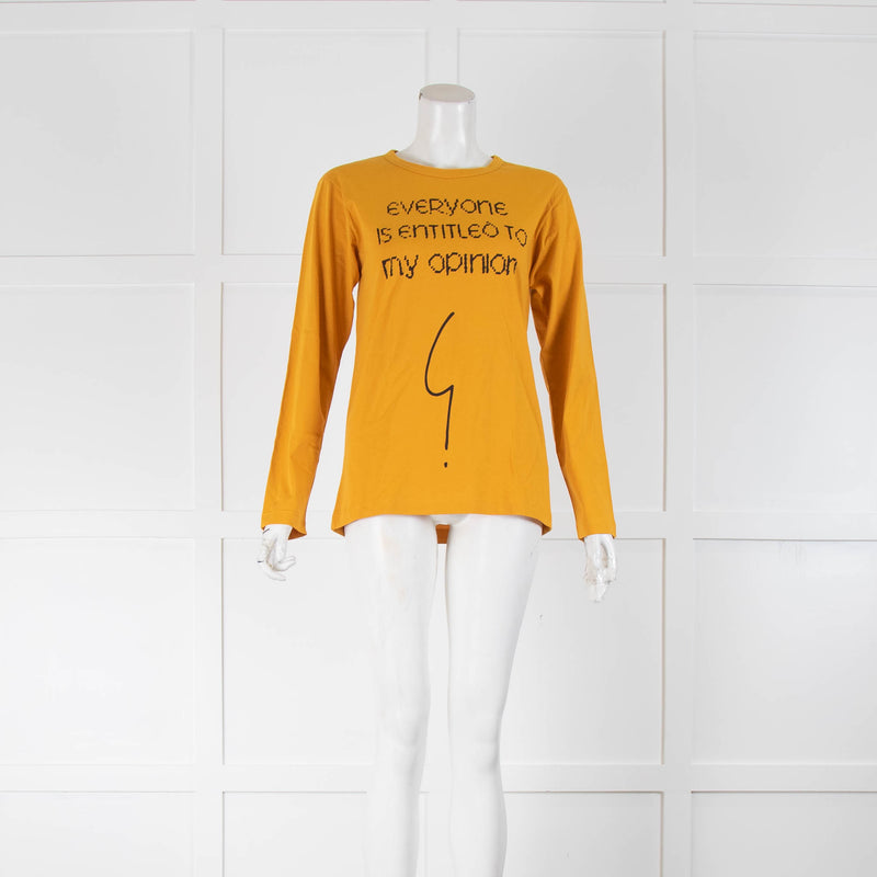 Agnes B Mustard Cotton Slogan Long Sleeve T-Shirt