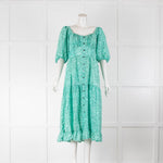 Cefinn Turquoise Floral Puff Sleeve Midi Dress