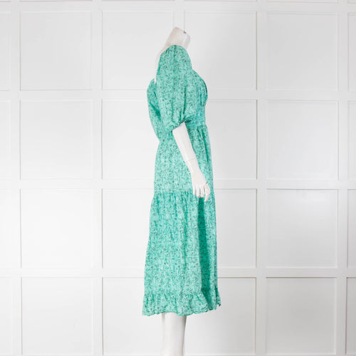 Cefinn Turquoise Floral Puff Sleeve Midi Dress