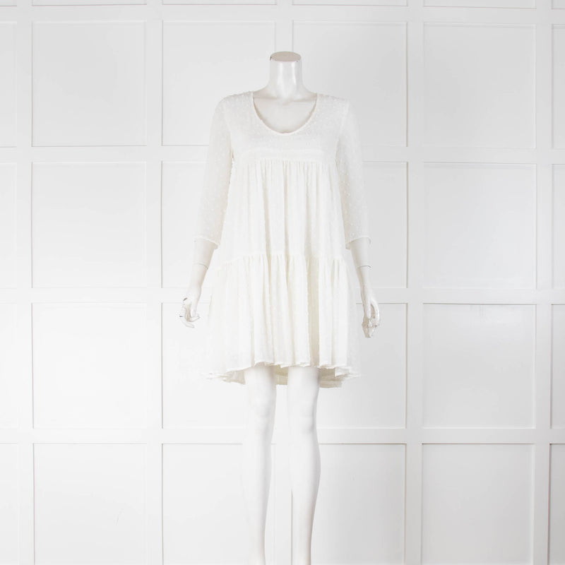 Claudie Pierlot White Dot Lace Up Back Tiered Mini Dress