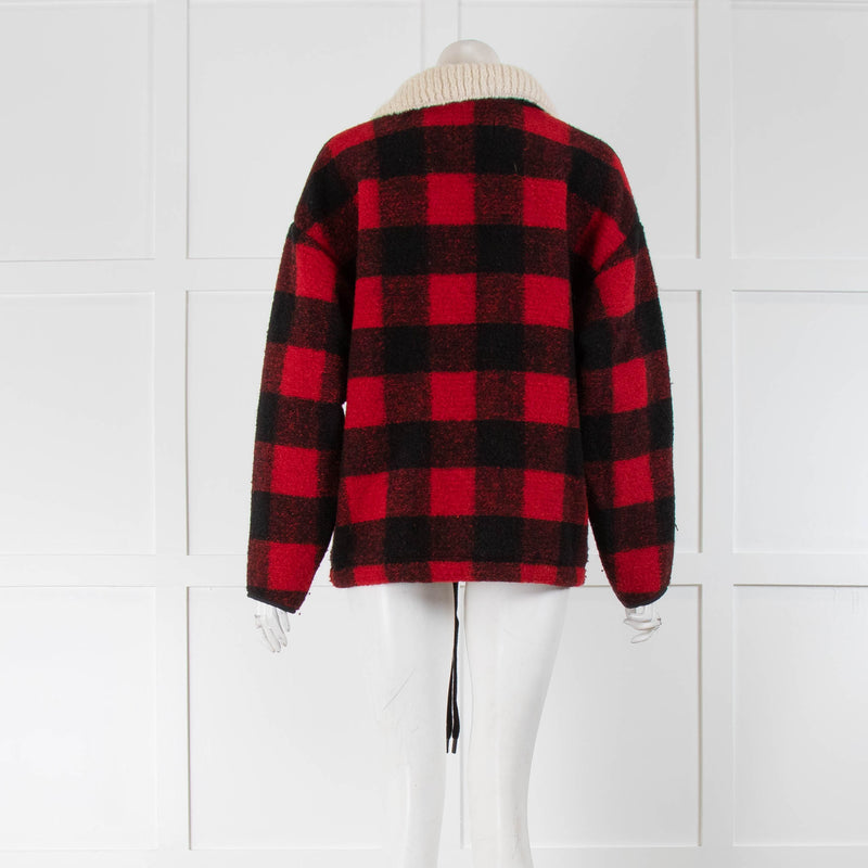 Isabel Marant Red and Black Check Half Zip Jumper