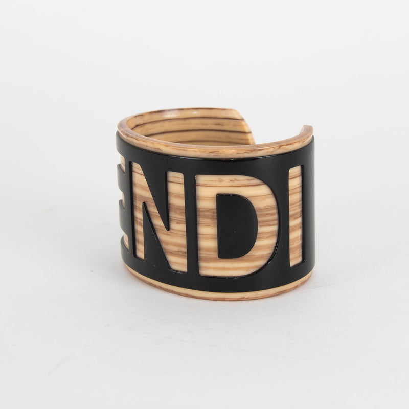 Fendi Black And Bamboo Logo Cuff