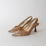 Jimmy Choo Beige Sunkissed Caramel Liya Pointed Slingback with Embossed Logo