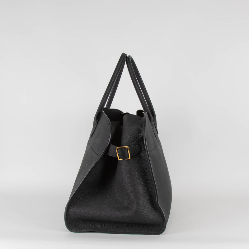 The Row Margaux 17 Black Pebble Leather Bag