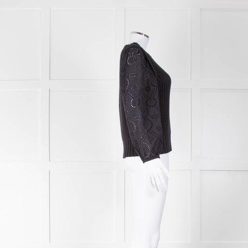 Rails Black Ribbed Jumper With Broderie Anglaise Sleeves