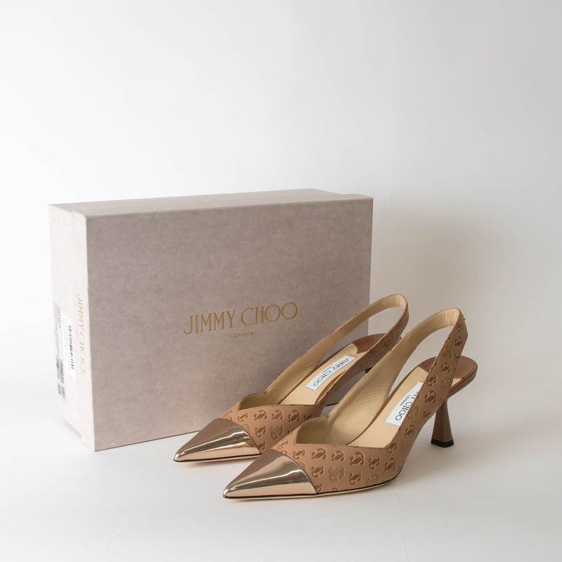 Jimmy Choo Beige Sunkissed Caramel Liya Pointed Slingback with Embossed Logo