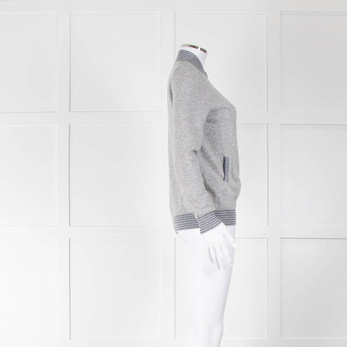 Jeff Grey Wool Mix Bomber Cardigan With Lurex Collar & Cuffs