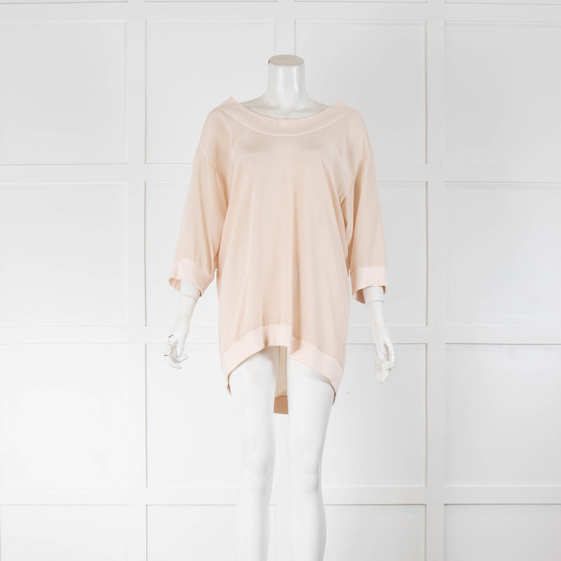 Stella McCartney Pale Pink Silk Oversized Short Sleeve Top