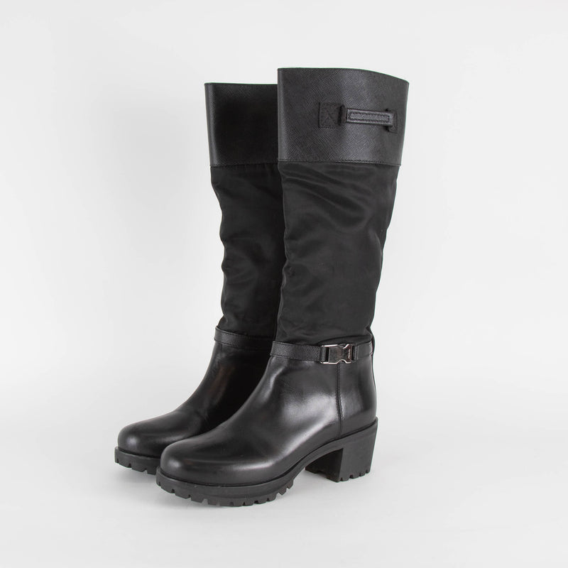 Prada Black Nylon Riding Boots