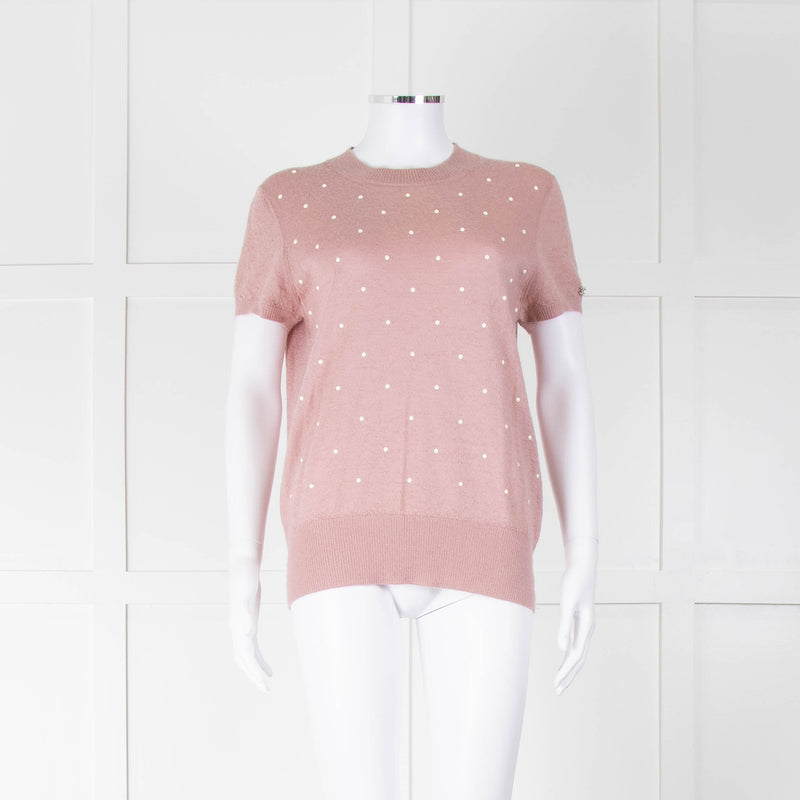 Chanel Pink Cashmere and Mohair Mix Cap Sleeve Knitted Top