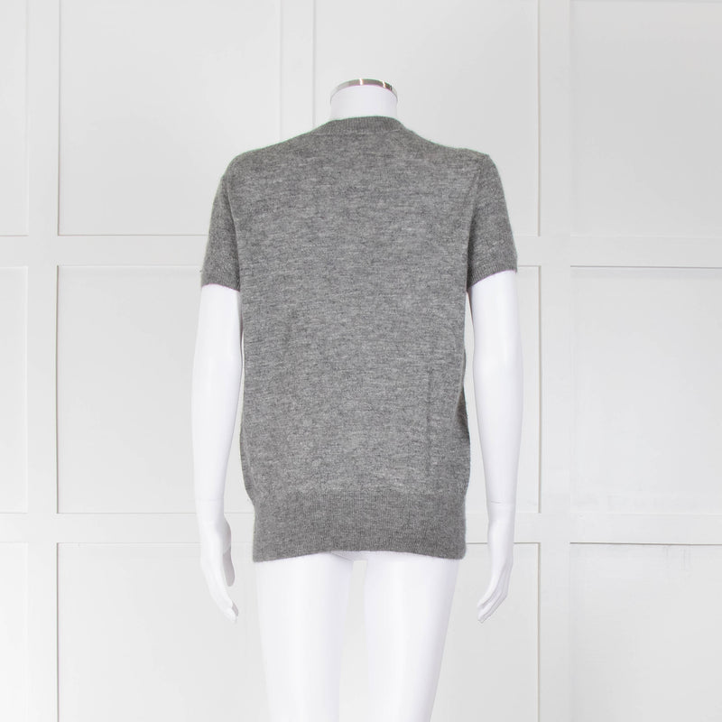 Chanel  Grey Mohair Pearl Embellished Short Sleeve Top