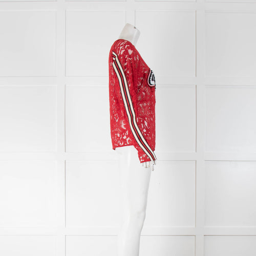 Pinko Red Lace Coca Cola Embellished Long Sleeve Top