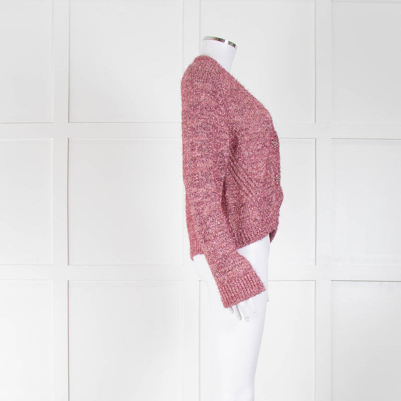 Ganni Pink Sparkle Cardigan with Jewelled Button