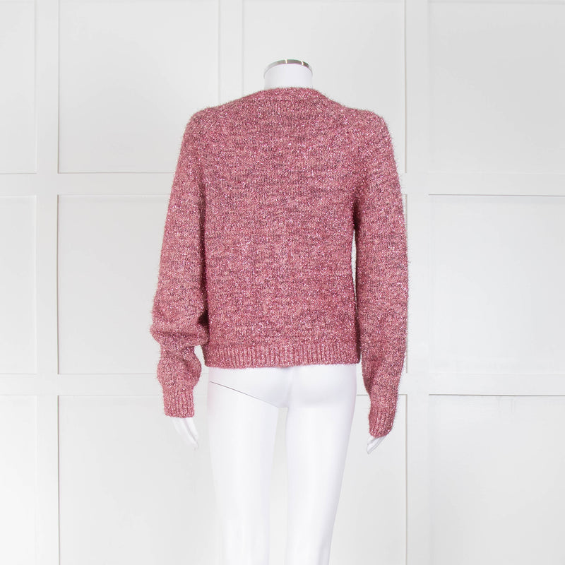 Ganni Pink Sparkle Cardigan with Jewelled Button