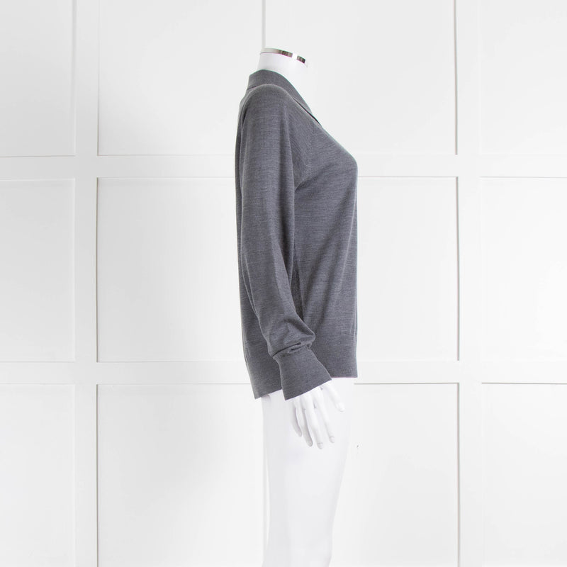 Theory Grey Merino Wool Collar Detail Sweater