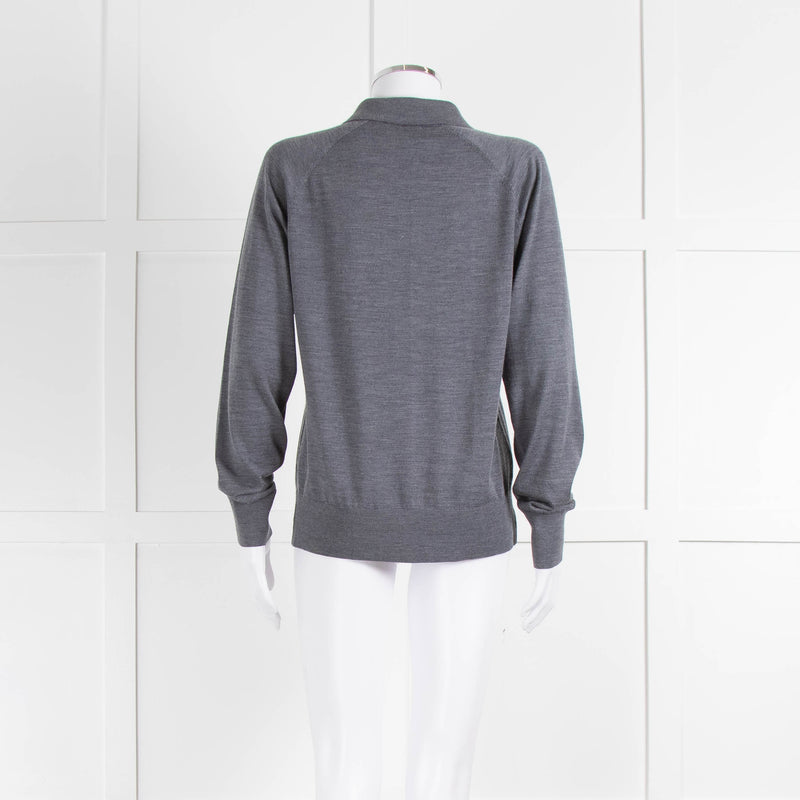 Theory Grey Merino Wool Collar Detail Sweater