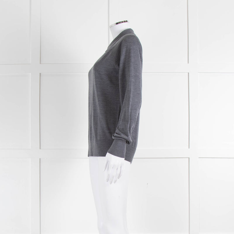 Theory Grey Merino Wool Collar Detail Sweater