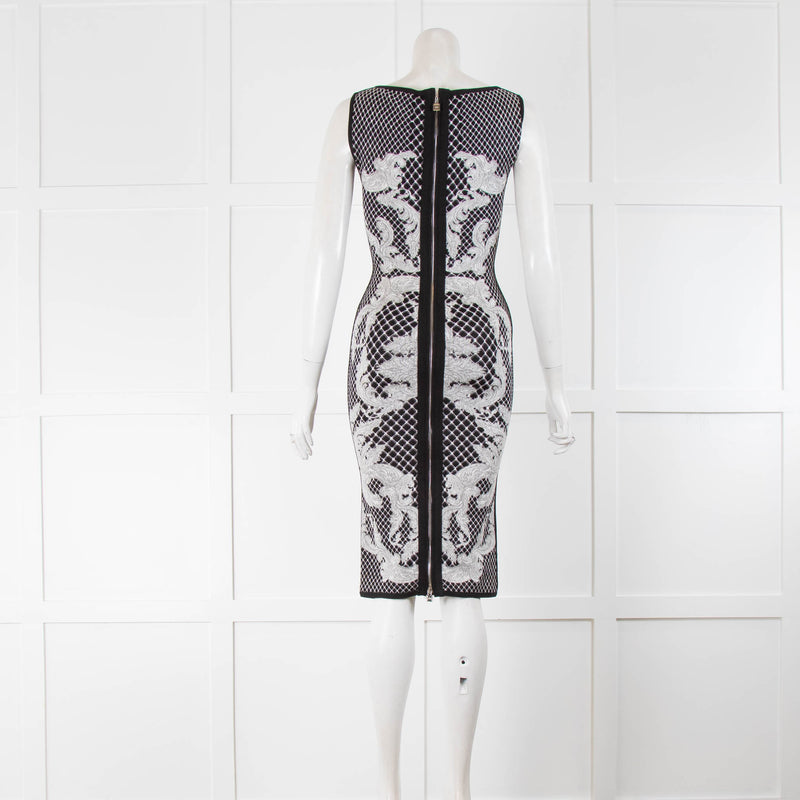 Herve Leger Black With White Printed Knit Dress