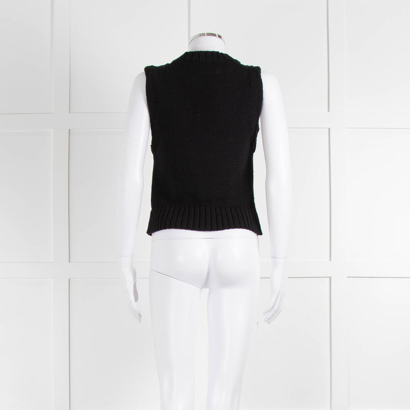 Ganni Black Cream Logo Cotton Blend Knitted Tank Top