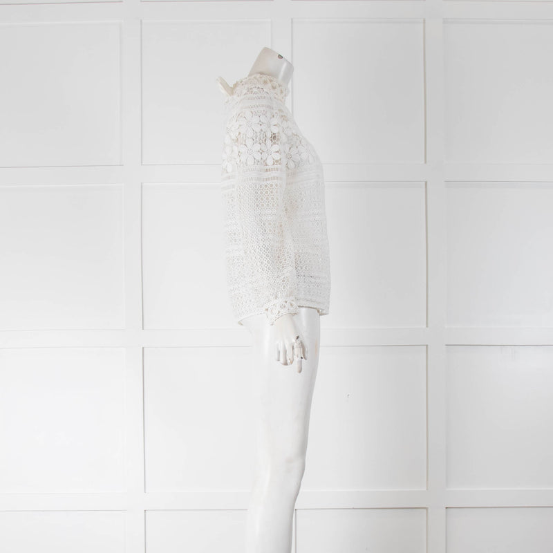 Maje White Lace Long Sleeve Top With Vest