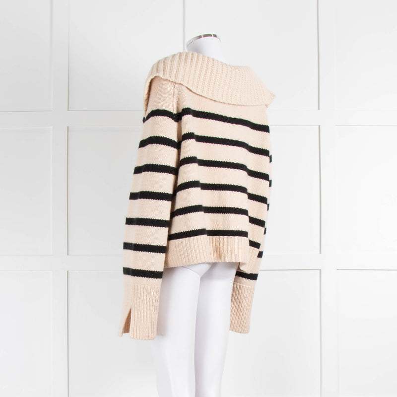 Khaite Cream Black Striped Cashmere Sweater