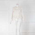 Maje Cream Lace Button Up Long Sleeve Top