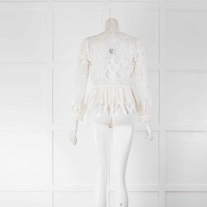 Maje Cream Lace Button Up Long Sleeve Top